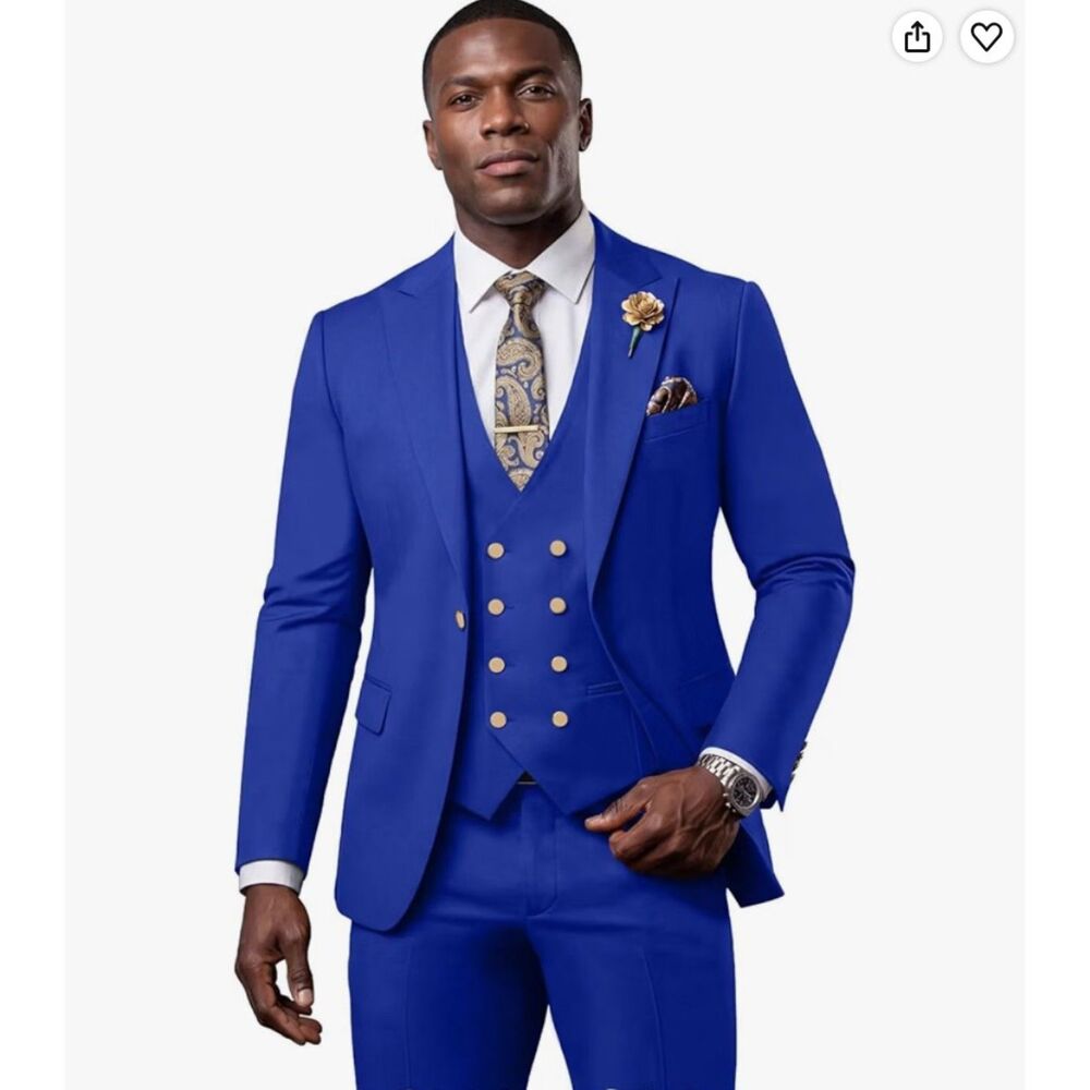 3 Piece Suits for Men Slim Fit Tuxedo Jacket with Gold Button